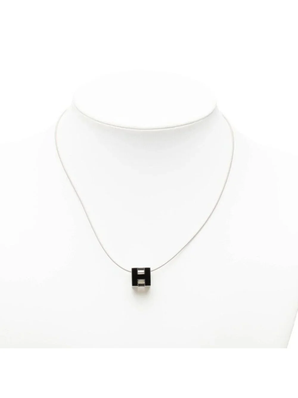 Hermes Cage D'h Cube Chain Pendant Silver Black Metal